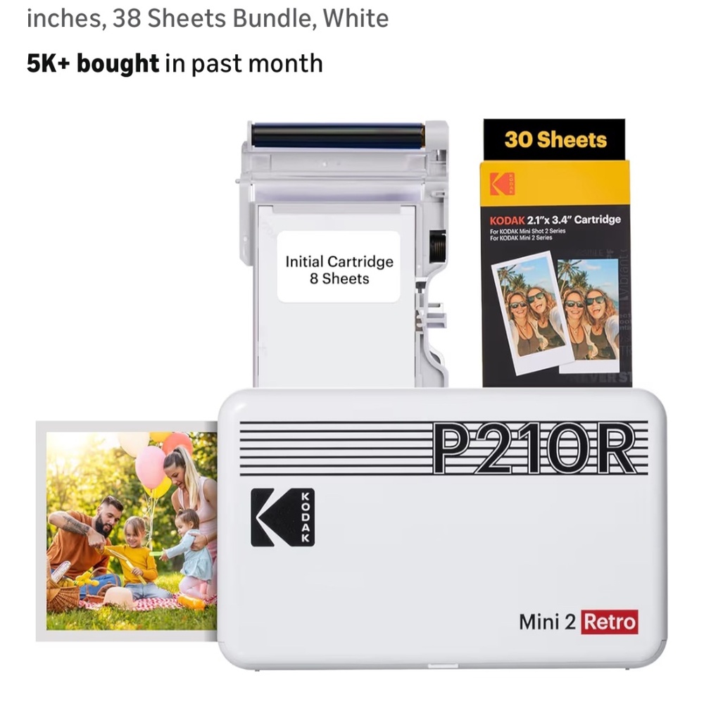 Kodak Mini 2 Retro 4PASS Portable Photo Printer, 2.1x3.4 inches